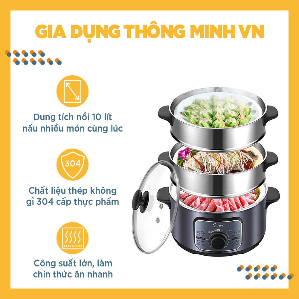 Nồi hấp điện 3 tầng Midea 10L MZ-ZG26EASY401 – Hàng chính hãng