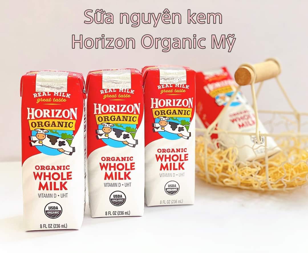 Thùng 18 chai sữa tươi bổ sung canxi Organic Whole Milk Horizon mỹ 236ml