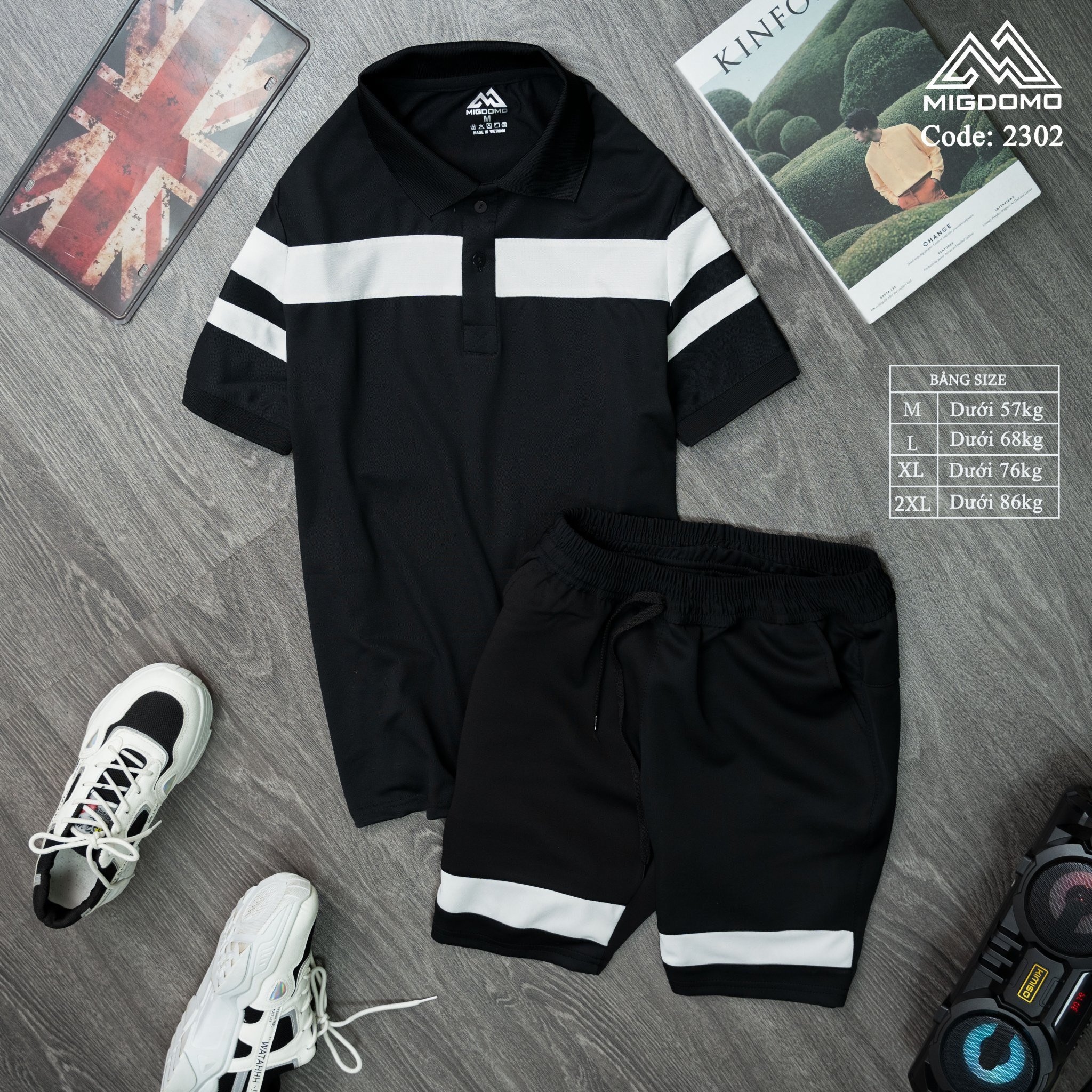 Bộ Quần Áo Mặc Nhà Nam Polo Cá Sấu Spandex Form Thể Thao Phối Kẻ Ngực Trẻ