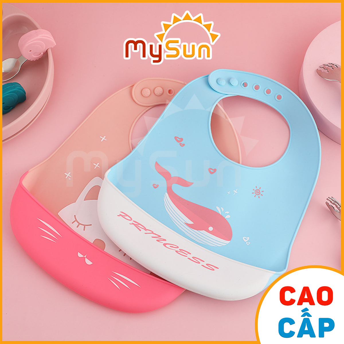 Yếm dãi ăn dặm BLW trẻ em có máng bằng silicon cho bé Trai - Gái loại cao cấp MySun
