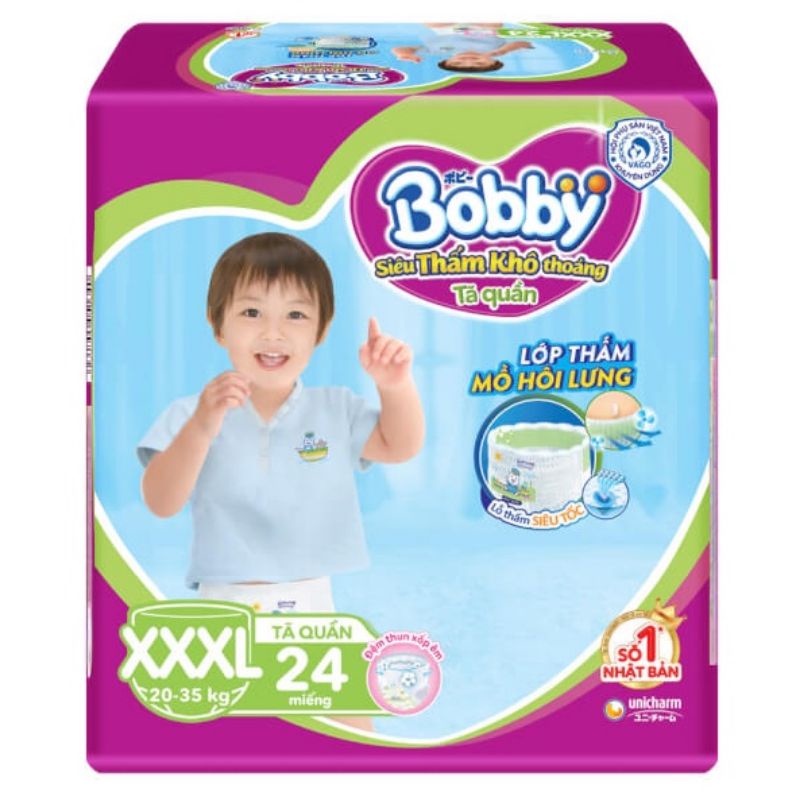 Combo 2 gói tã quần bobby size xxxl 24 miếng dành cho bé 20 đến 35 kg
