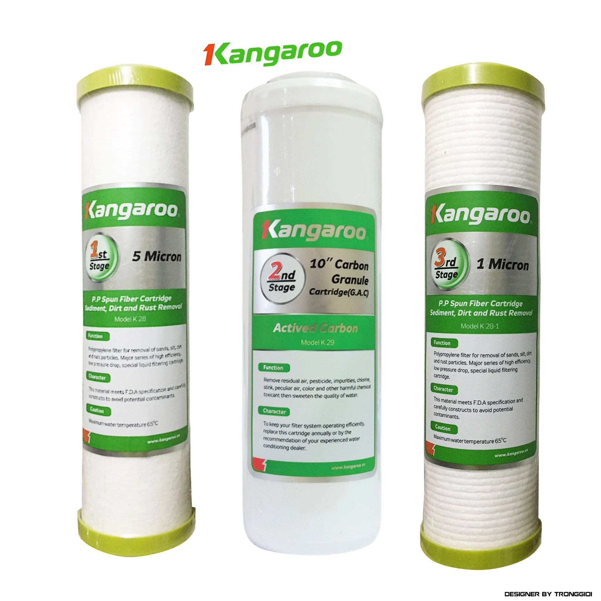 Lõi lọc nước Kangaroo 123, bộ lõi lọc thô Kangaroo số 1, số 2, số 3 - Hàng chính hãng