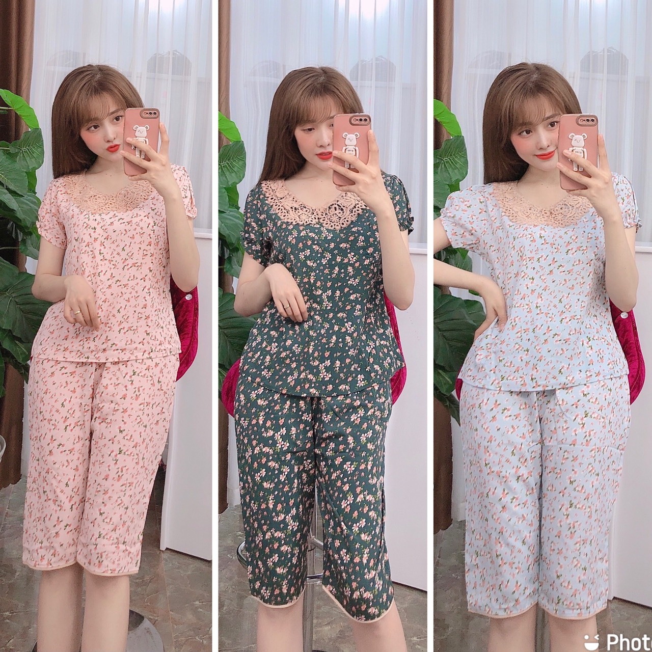 Đồ bộ lửng mặc nhà chất lụa mango xk cao cấp full size 40-70kg