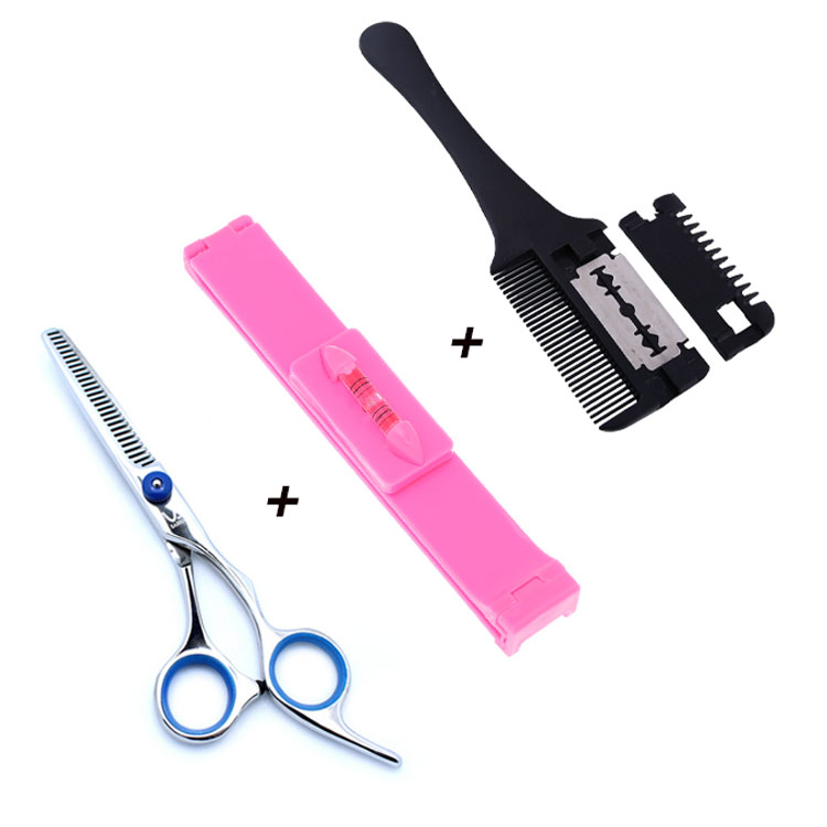 Bộ combo kéo cắt và tỉa tóc + Lược tỉa tóc + Kẹp đo cắt tóc