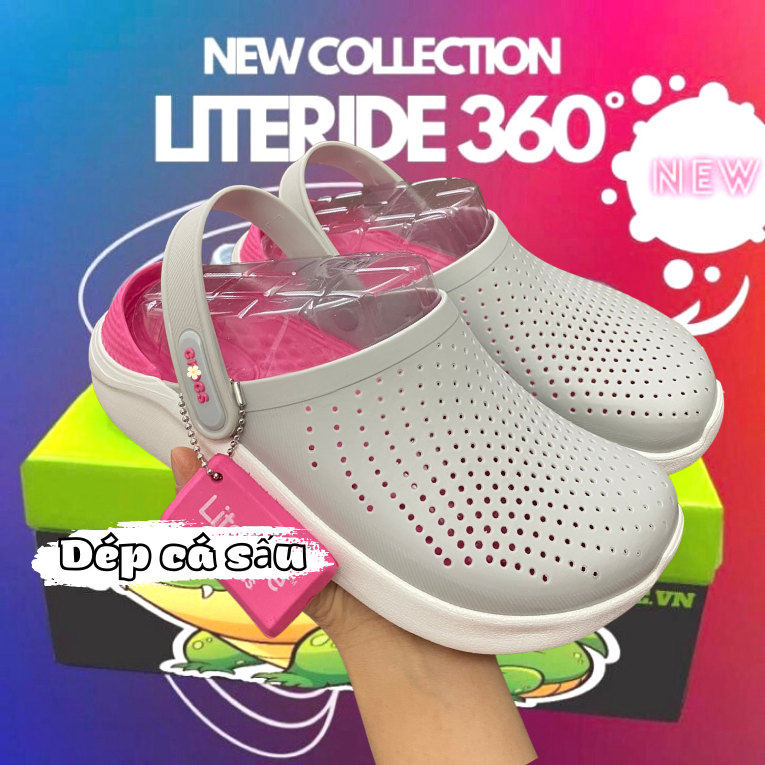 DÉP SỤC CROCSS NAM NỮ LITERIDE CLOG XÁM HỒNG- dép cá sấu - dép crocss - dép sục - dép nam - dép nữ - dép quai hậu nữ - dép cross - dép sandal nữ - dép quai hậu nam