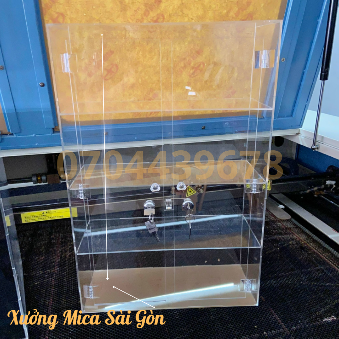 Tủ đựng nước hoa mỹ phẩm mica trong suốt 4 tầng có khoá size 40x16x60cm