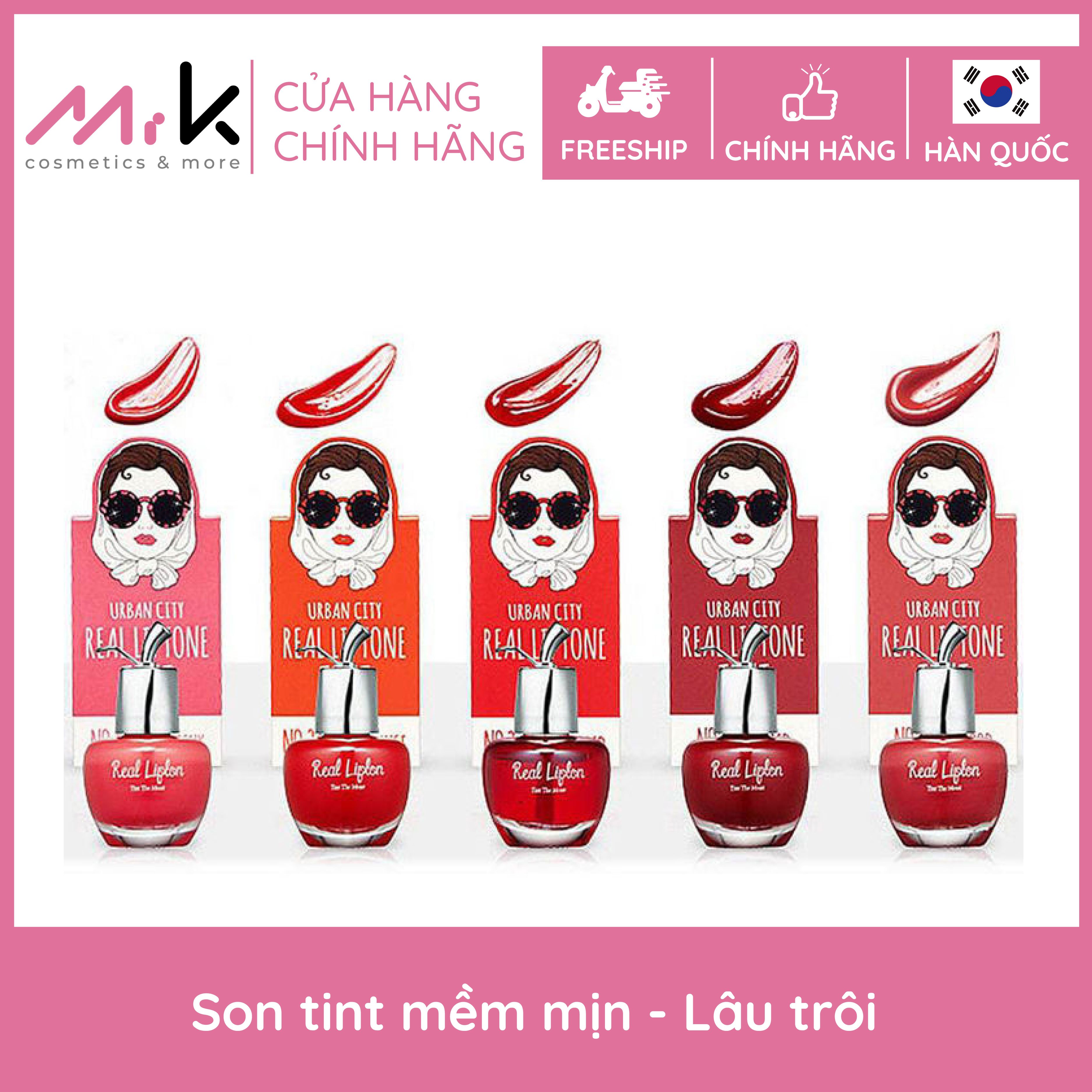 Son tint siêu bền màu Urban city Real Liptone Tint chính hãng Hàn Quốc, cho đôi môi mềm mượt, căng mọng tự nhiên