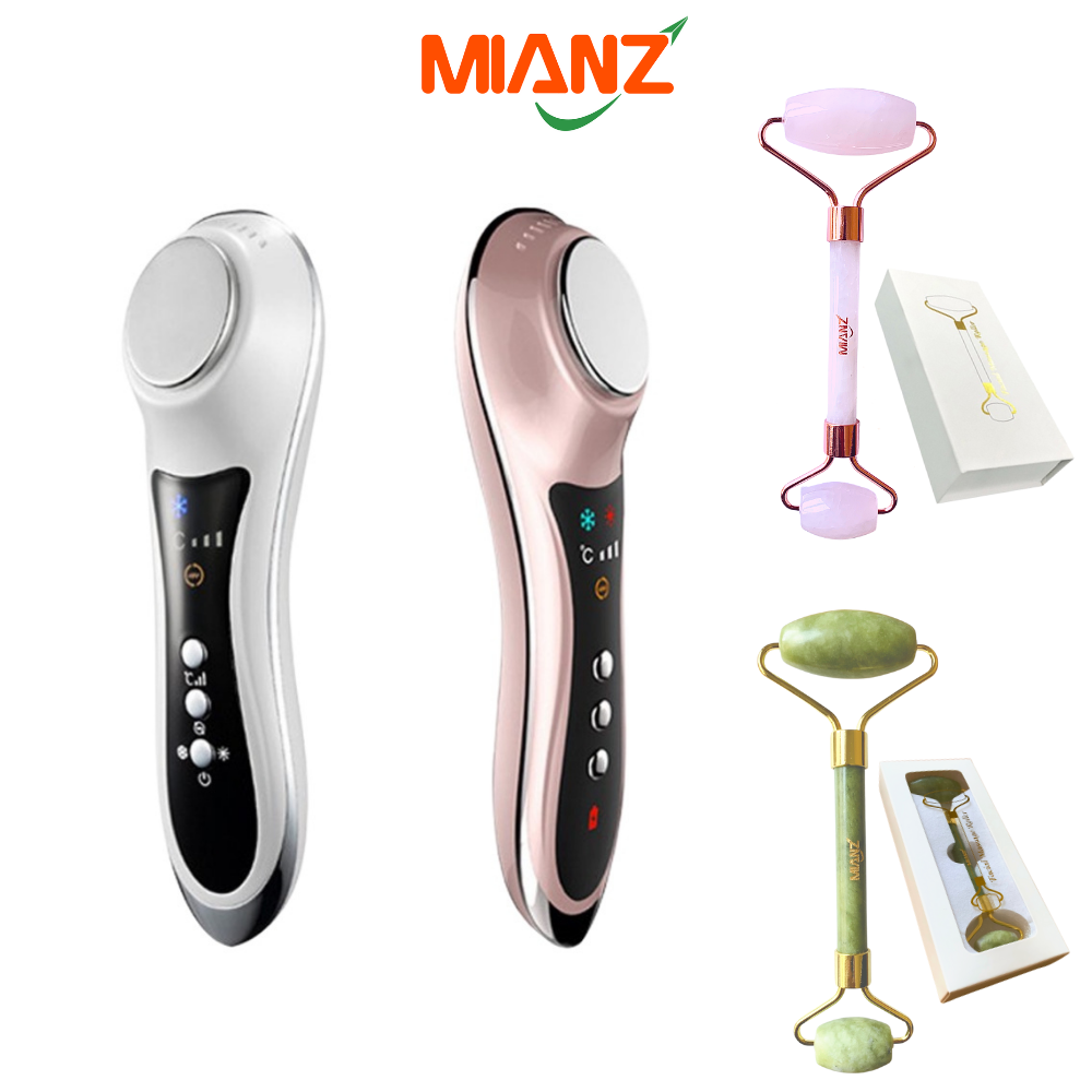 Bộ dụng cụ massage mặt nóng lạnh nâng cơ mặt cao cấp - Máy matxa và thanh lăn mát xa mặt trẻ hoá da Mianz Store