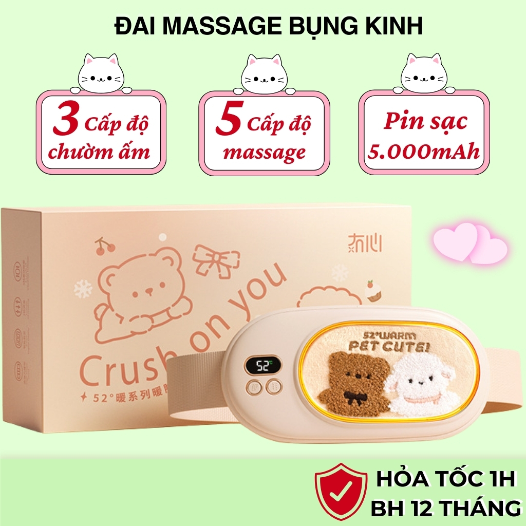 Máy massage làm ấm bụng kinh - Đai chườm nóng đau bụng kinh - Đai đeo giảm đau bụng kinh nguyệt làm ấm tử cung cho phụ nữ 8 chế độ