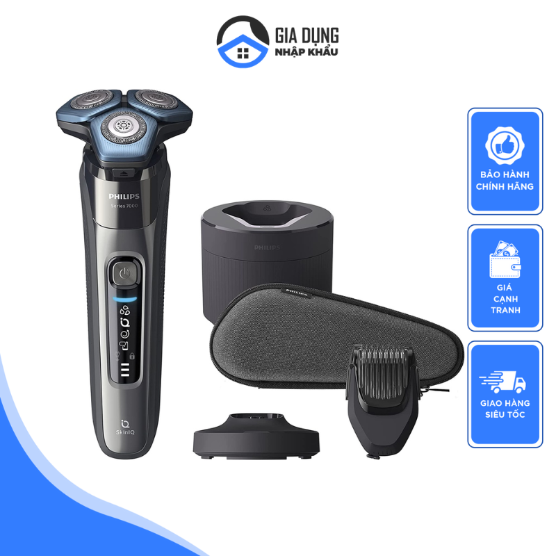 Máy cạo râu nam philips series 7000 s7788/59, máy tông đơ, máy tăng đơ, philips shaver, 3 đầu xoay 360 độ, công nghệ cảm biến skiniq giúp đạt hiệu quả cao, pin sạc nhanh, rửa an toàn dưới nước, nhập đức, bh 12 tháng