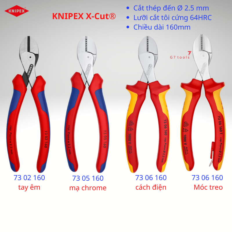 Kìm Cắt Knipex X-Cut® Lưỡi Cắt Tôi 64 HRC 73 02 160 / 73 05 160/ 73 06 160/ 73 06 160 T - Sản Xuất Tại Đức