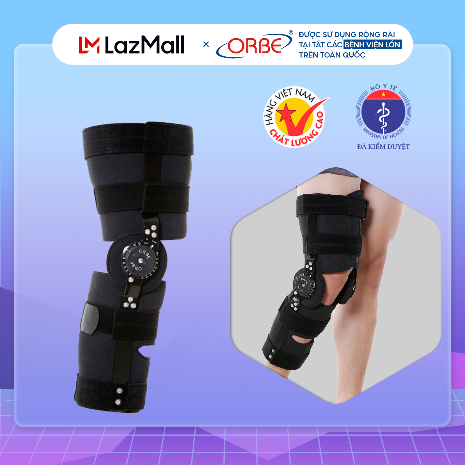 Nẹp gối chức năng orbe h1 hỗ trợ cố định vùng quanh khớp gối
