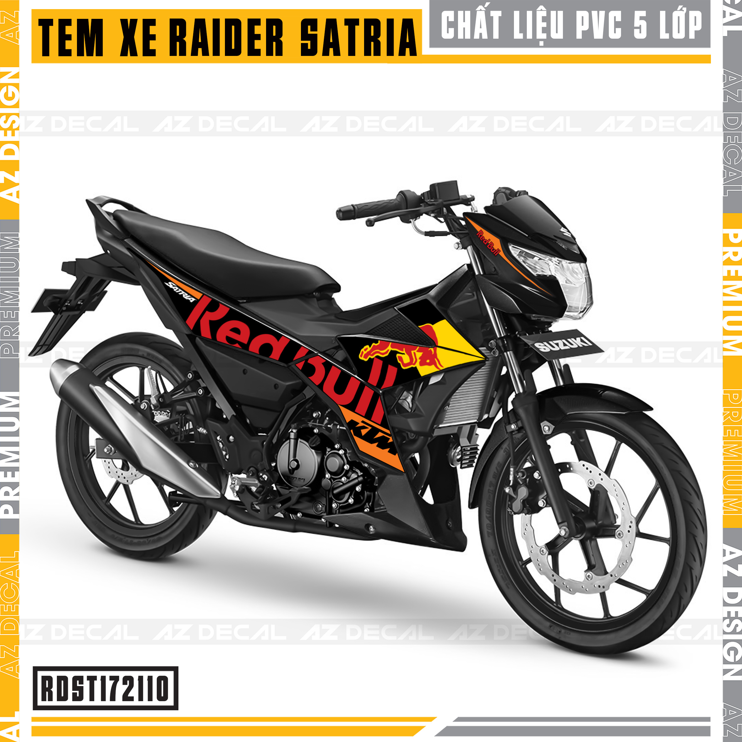 Tem rời xe suzuki raider/satria mẫu red bull | rdst172110 | decal chế chất liệu pvc chống nước, nhiều màu lựa chọn - azdecal