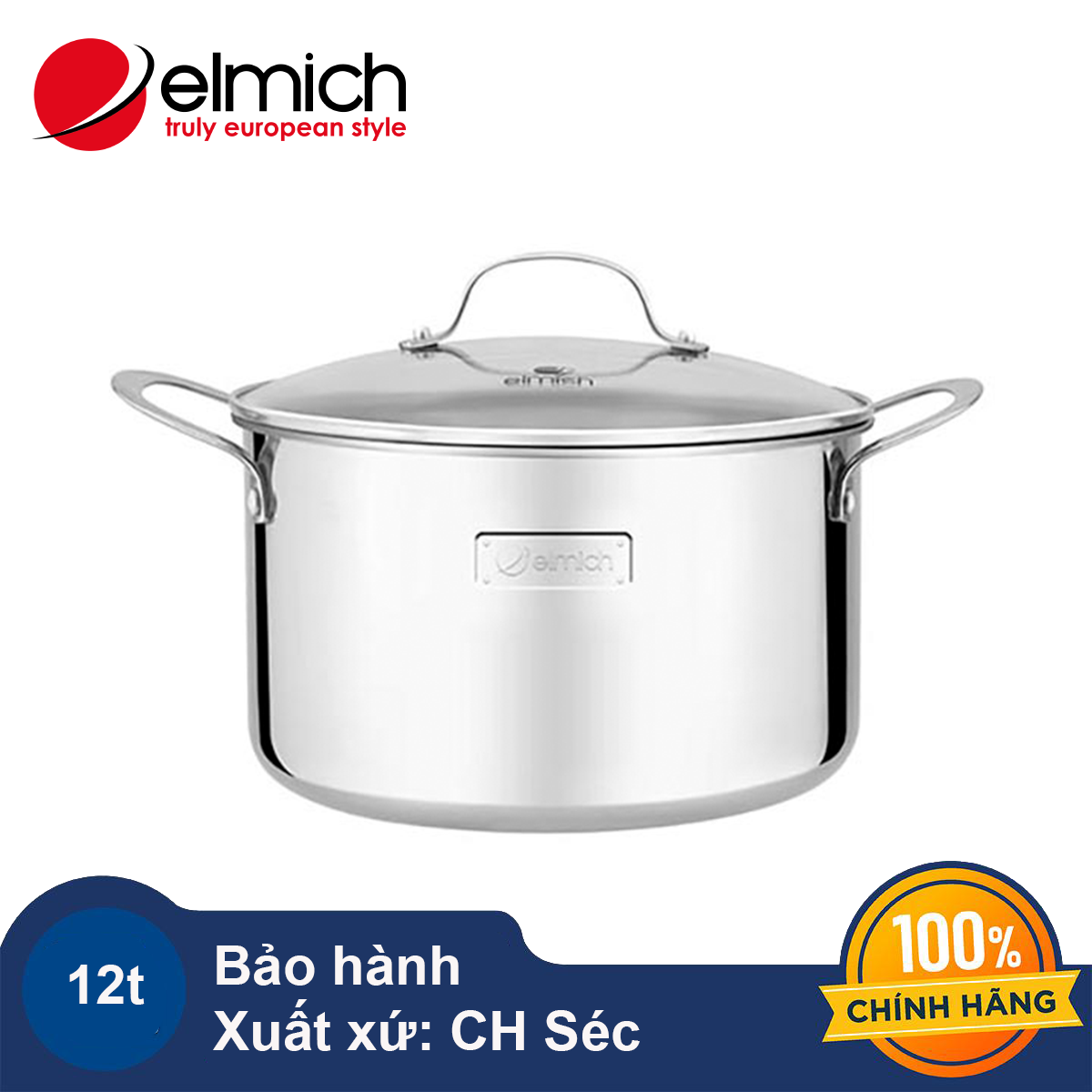 Nồi luộc gà Inox 304 cao cấp 3 lớp đáy liền Elmich Tri-Max 28cm EL3736 hàng chính hãng