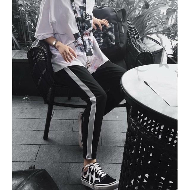 Quần 1 sọc ống suôn nam nữ vải nỉ cotton dày mịn - 1 line pants