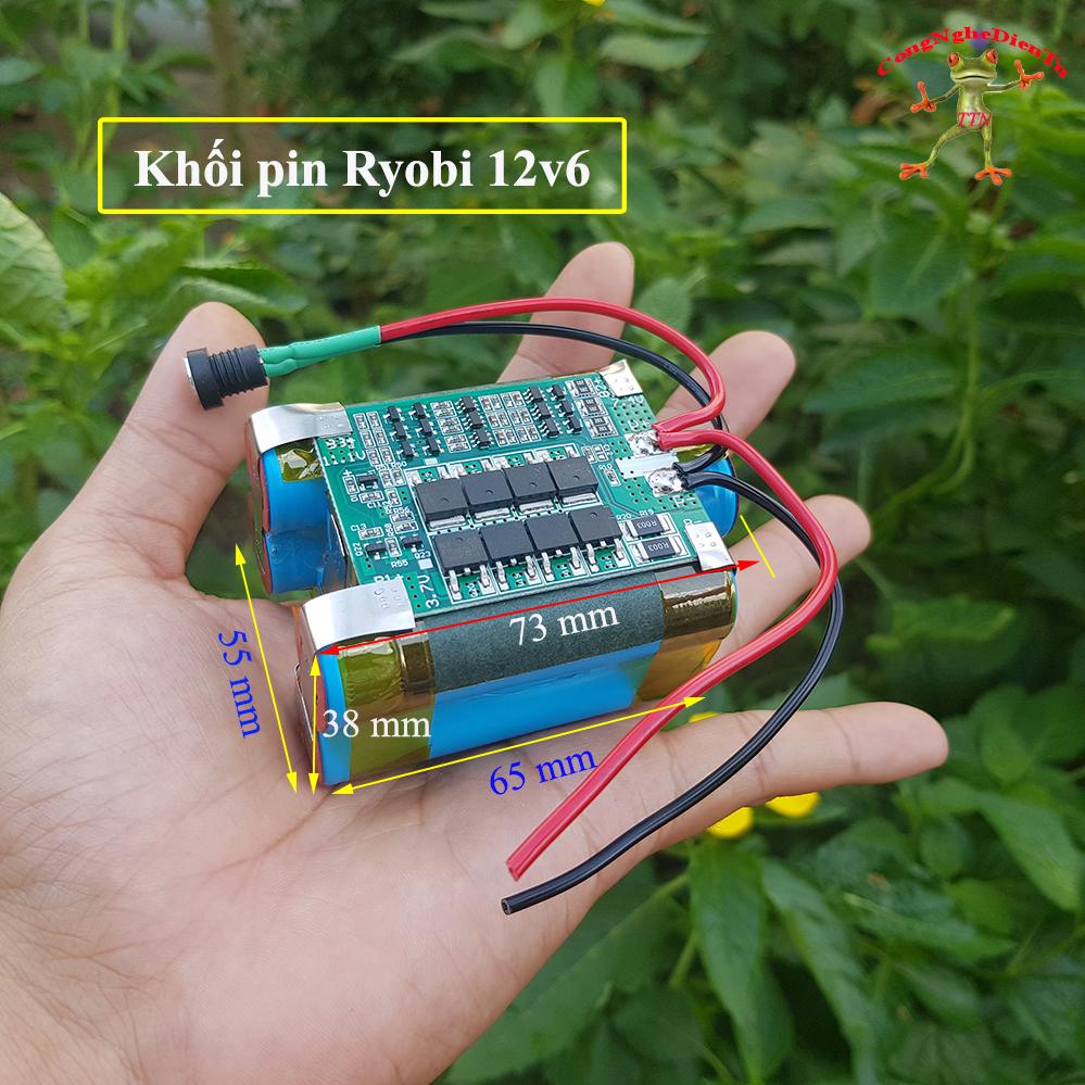 Khối pin Ryobi 6 cell XANH 12v 5100mAh  có  DÂY VÀ JACK SẠC