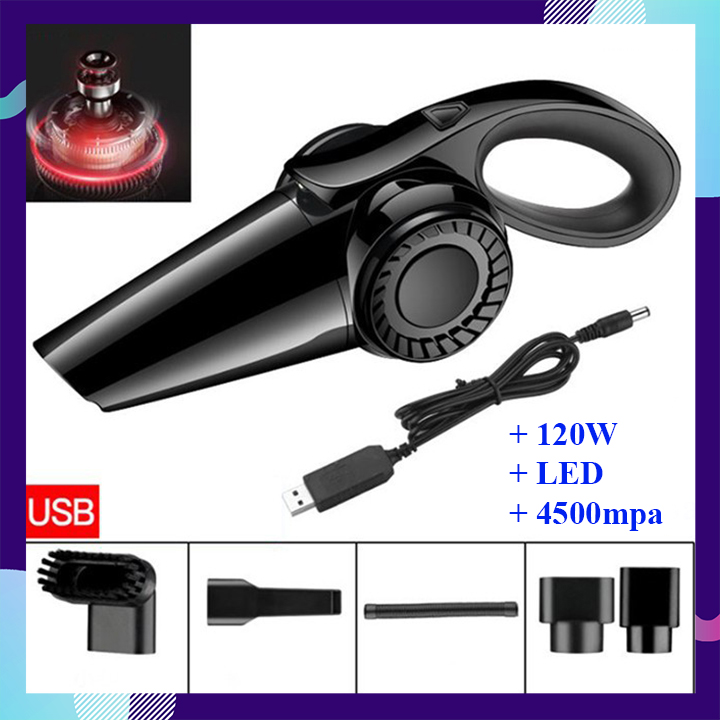 Máy hút bụi có đèn Led chiếu sáng 120W, pin sạc, máy hút bụi cầm tay 120W, lực hút 4500mba siêu mạnh, bảo hành 6 tháng