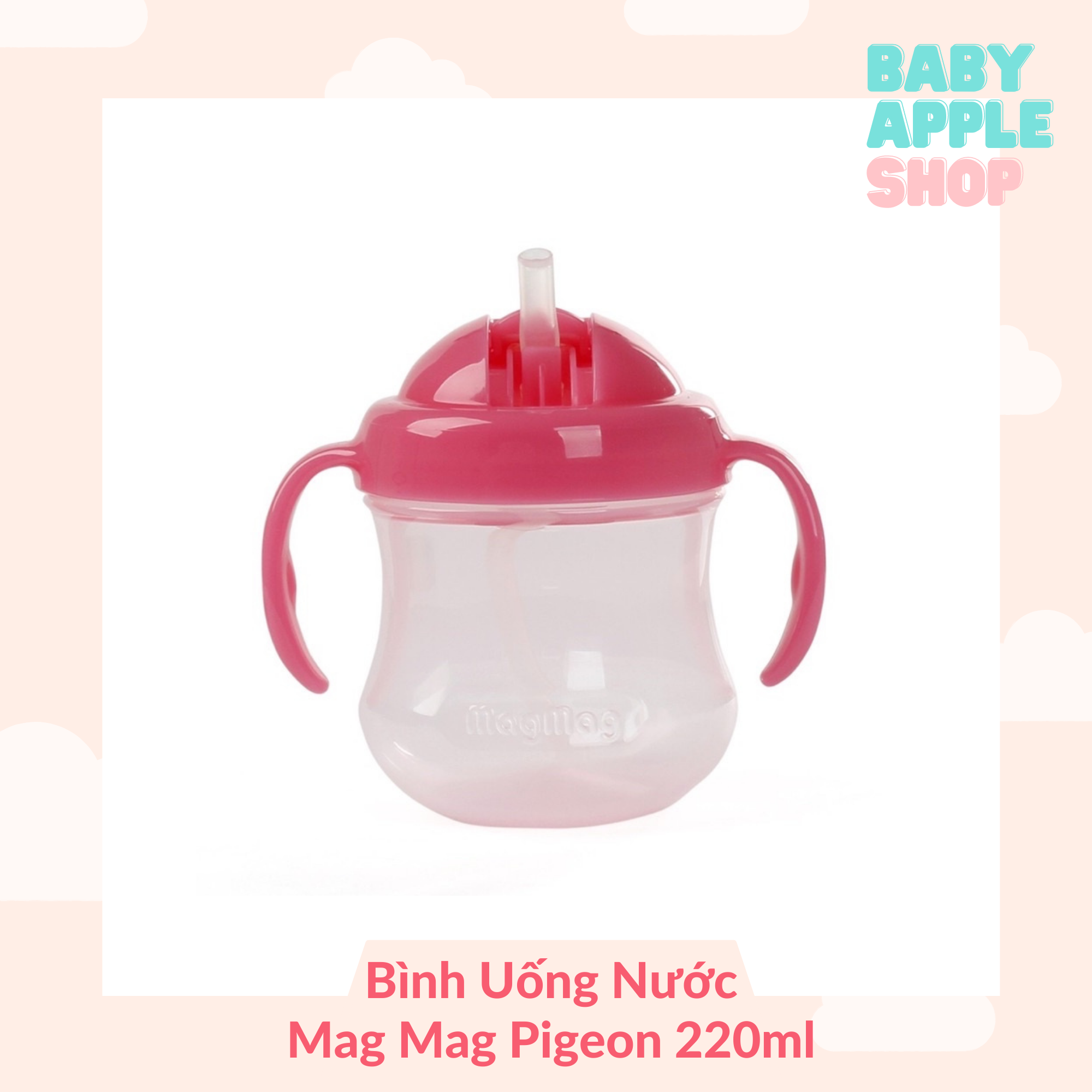 Bình uống nước cho bé có ống hút mag mag pigeon có tay cầm nhiều màu phù hợp với bé trên 8 tháng tuổi 220ml