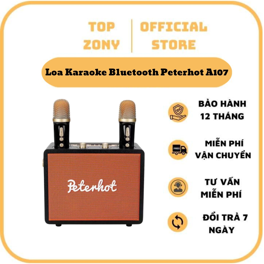 Loa Karaoke Bluetooth Peterhot A107 Tặng Mic Không Dây, Loa Hát Nghe Nhạc Bass Strest Thiết Kế Mới Mẫu Mới - Top Zony - Bảo Hành 2 Năm