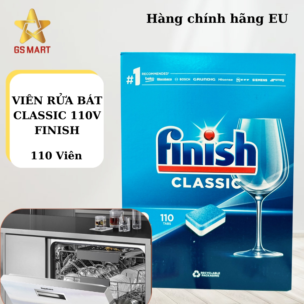 Mẫu Mới Viên rửa chén bát Finish Classic 110 viên - không có nhân đỏ ở giữa Finish Classic hộp 110 viên Nhập khẩu Đức