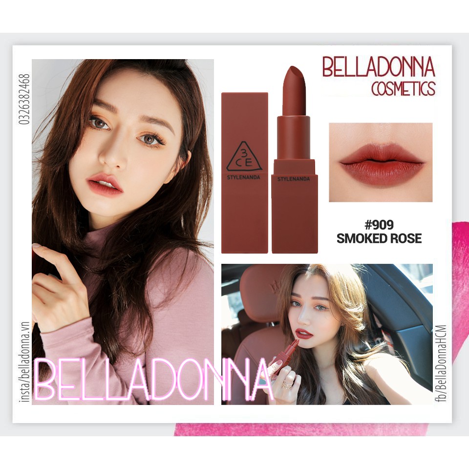 Son thỏi lì 3ce mood recipe matte lip color 3.5g #909 smoked rose - màu đỏ gạch