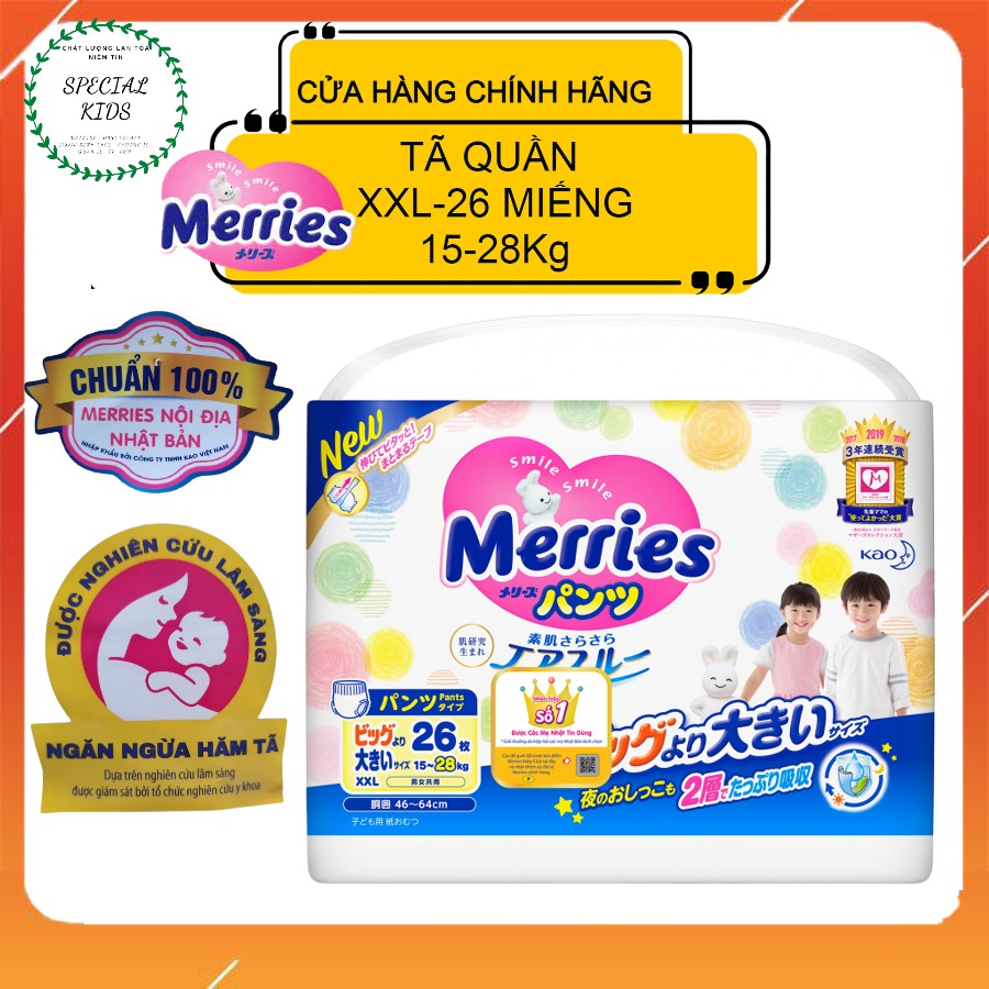 [Freeship 50K] [TEM PHỤ CHÍNH HÃNG KAO]Tã/Bỉm Quần Merries nội địa Nhật Size XXL26 (15-28 kg)