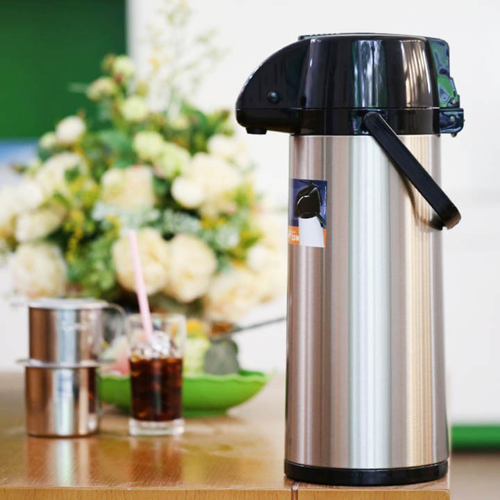 Phích Inox đựng nước nóng giữ nhiệt vỏ inox Rạng Đông 2 lít - RD 2045 ST1.E có cần bơm nước tự động