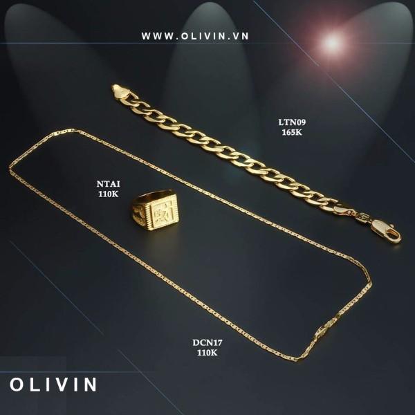 Bộ 3 món  trang sức nam mạ vàng 24k gồm ( Lắc tay - Nhẫn phát lộc - dây chuyền dẹt hoa thi  ) không phai mầu