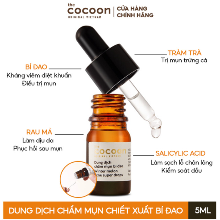 Dung dịch chấm mụn bí đao Cocoon 5ml giảm mụn sưng viêm nhanh chóng, mờ vết thâm do mụn để lại Học Viện Quân Y Việt Nam