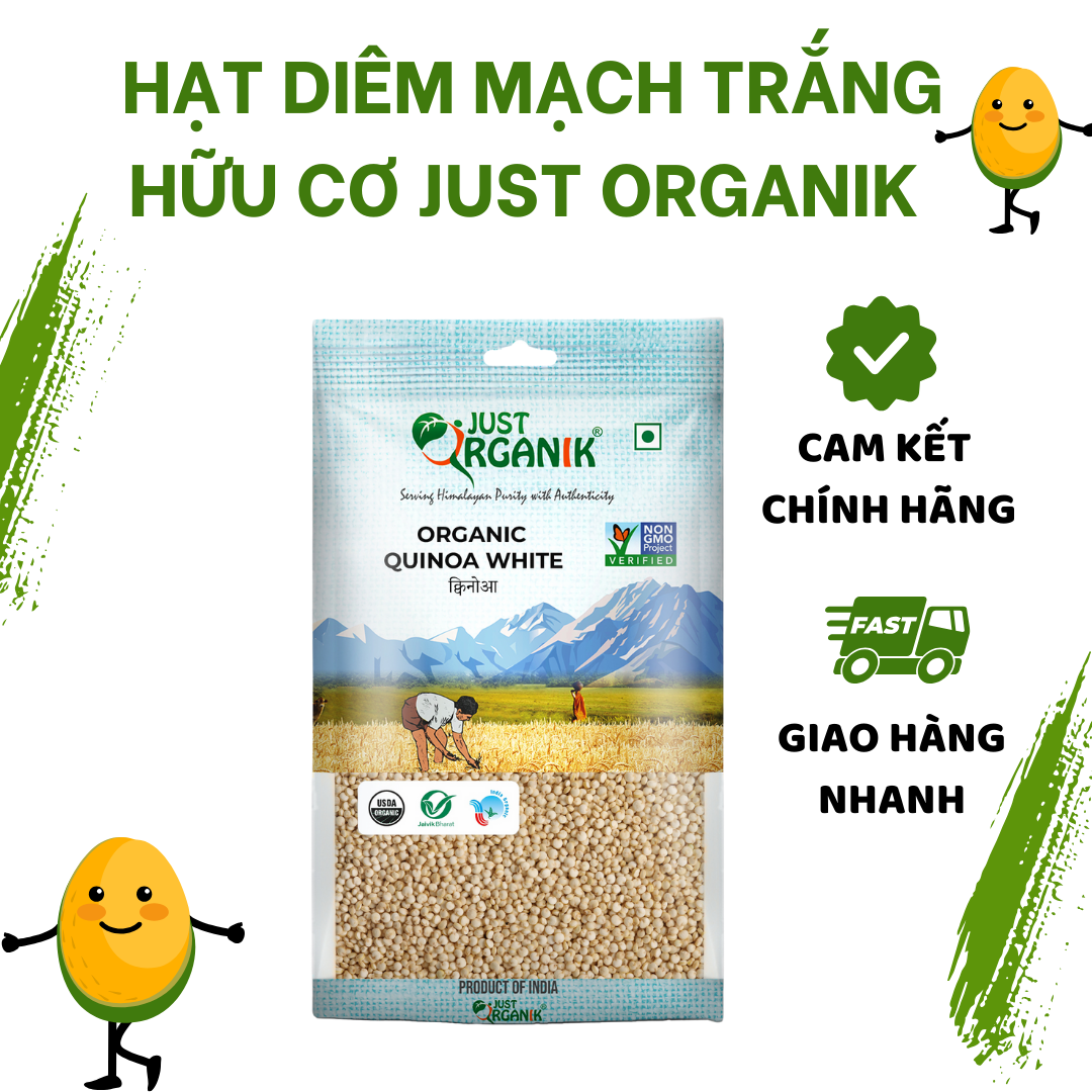 Hạt diêm mạch quinoa trắng hữu cơ just organik organic quinoa white ăn kiêng giảm cân nhập khẩu ấn độ 500g