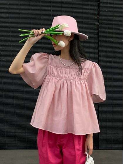 Áo babydoll voan hồng pastel SY STORE