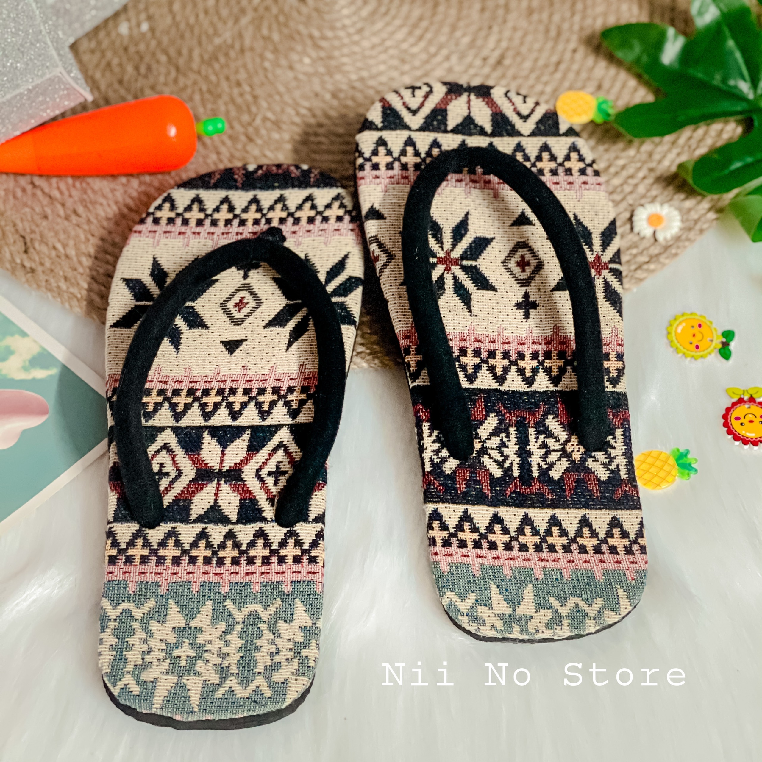 Dép thổ cẩm quai kẹp, dép thời trang style vintage - ND09