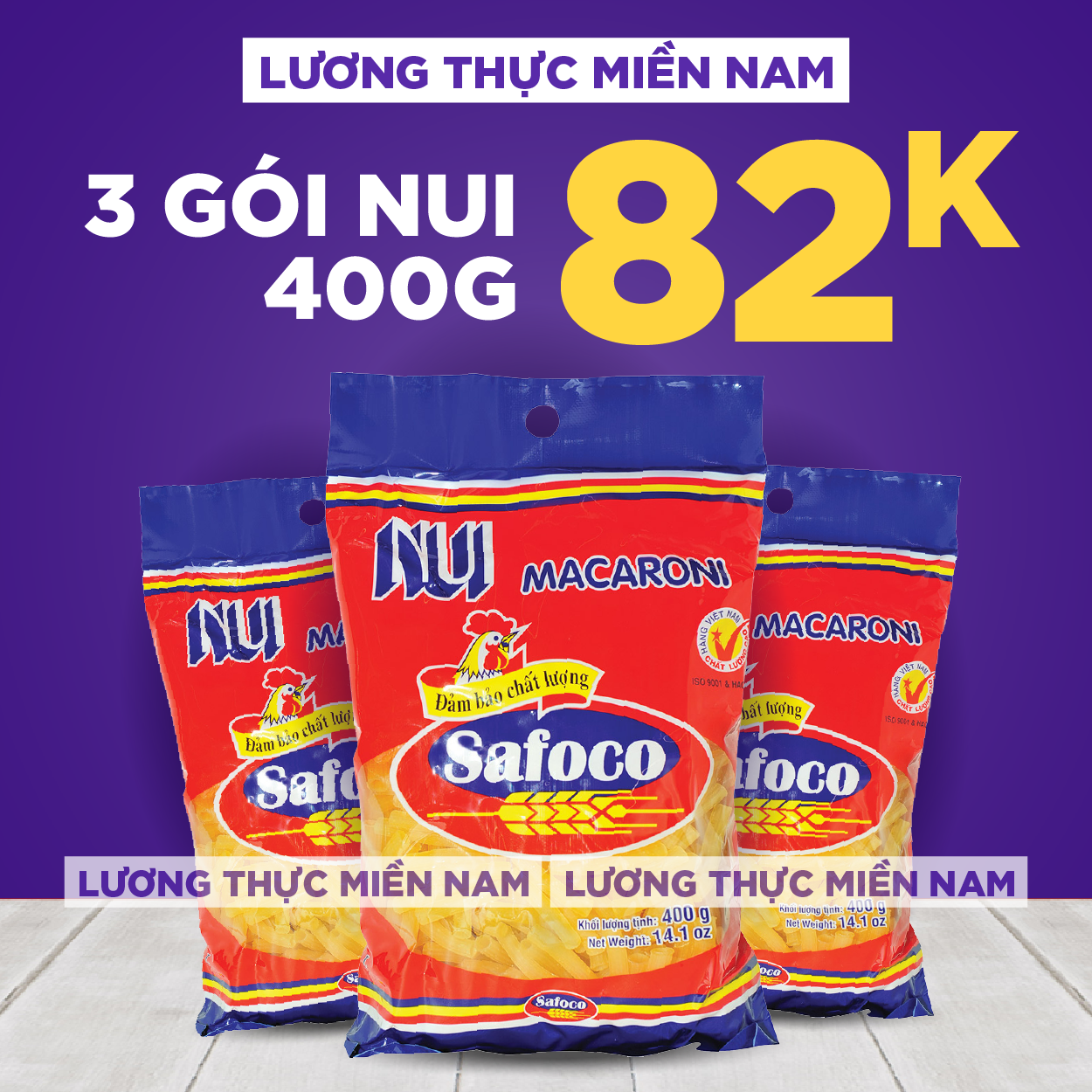 [Siêu Rẻ] 3 Gói Nui ống lớn Safoco gói 400g