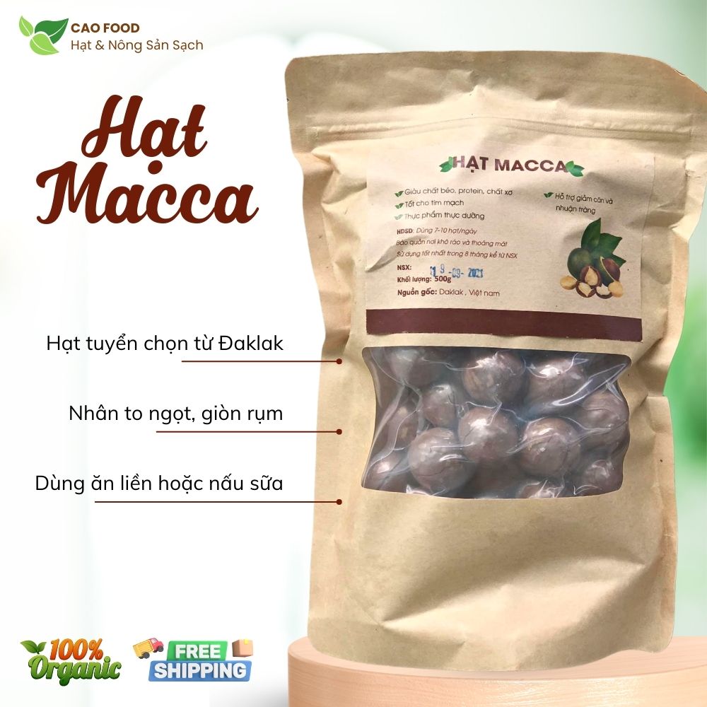 [500GR] Hạt Macca Đaklak sấy nứt vỏ CAO Food loại 1 to tròn tự nhiên, giòn bùi từng hạt cắn sướng rắng, hạt dinh dưỡng vô cùng tốt cho sức khỏe