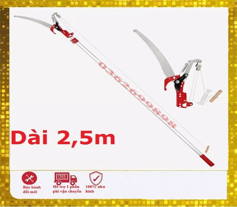 Kéo cắt tỉa cành cây trên cao,hái hoa quả dài 2,5m,kéo hái hoa quả trên cao giật dây(Gậy màu đỏ)
