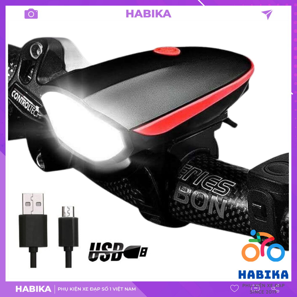 Đèn pin xe đạp siêu sáng có còi chống nước T6 sạc usb cao cấp BL7588