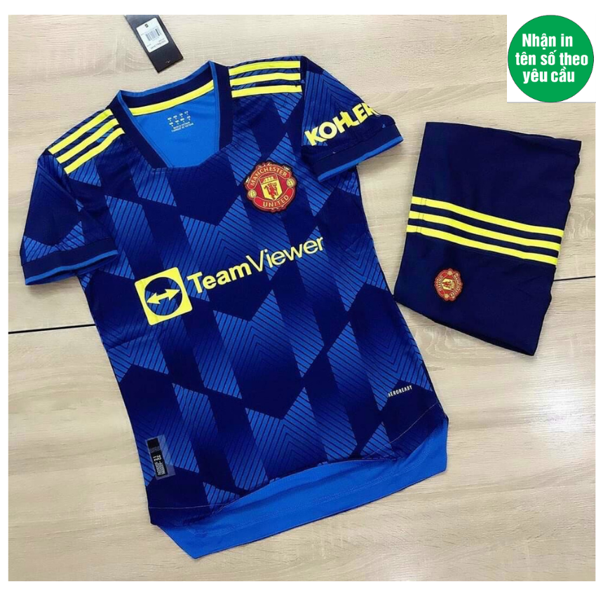 Áo Bóng Đá Thể Thao Đá Banh CLB MU, MANCHESTER UNITED MÀU XANH Sân Khách Hàng Thái Lan Lion Sport