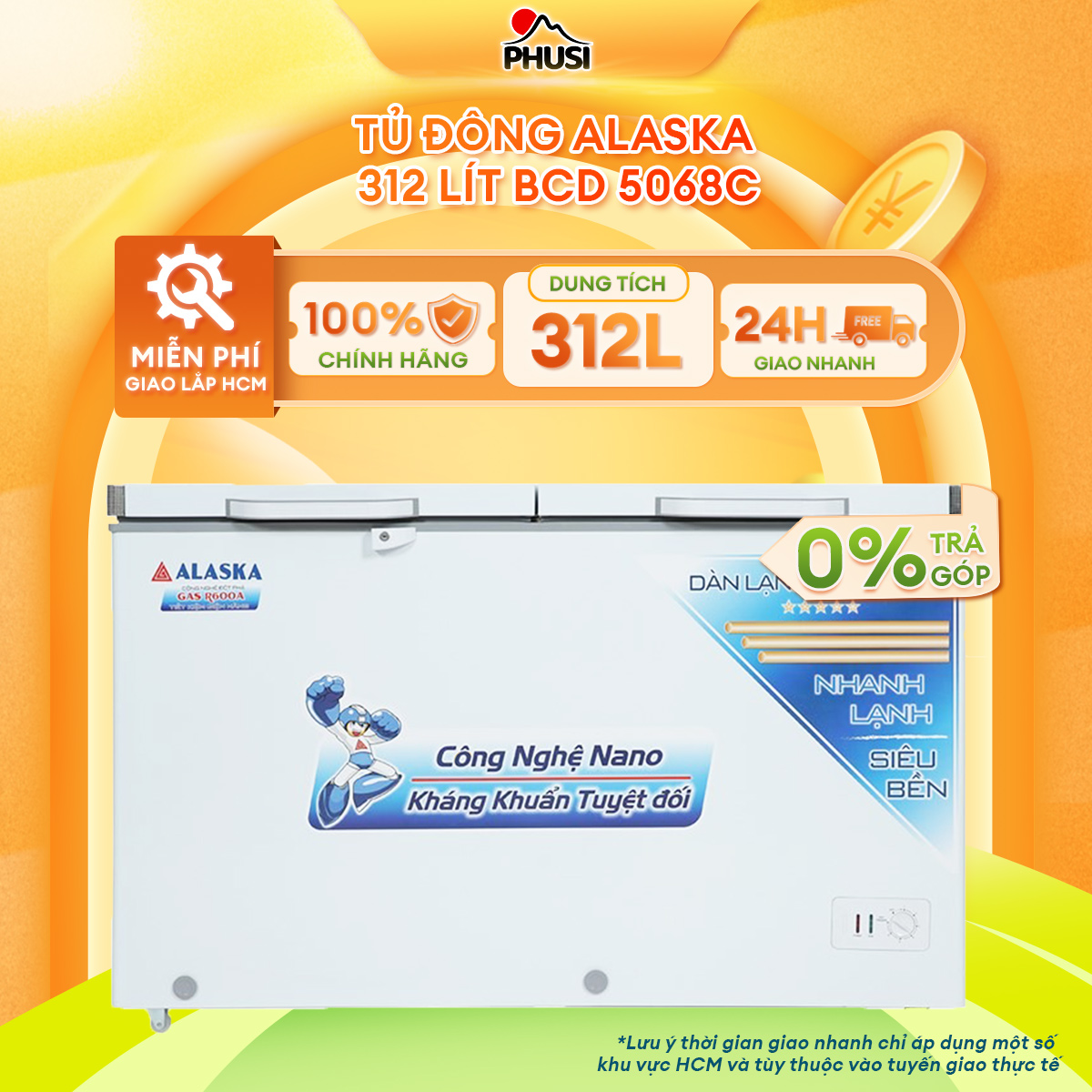 Tủ đông mát alaska bcd 5068c