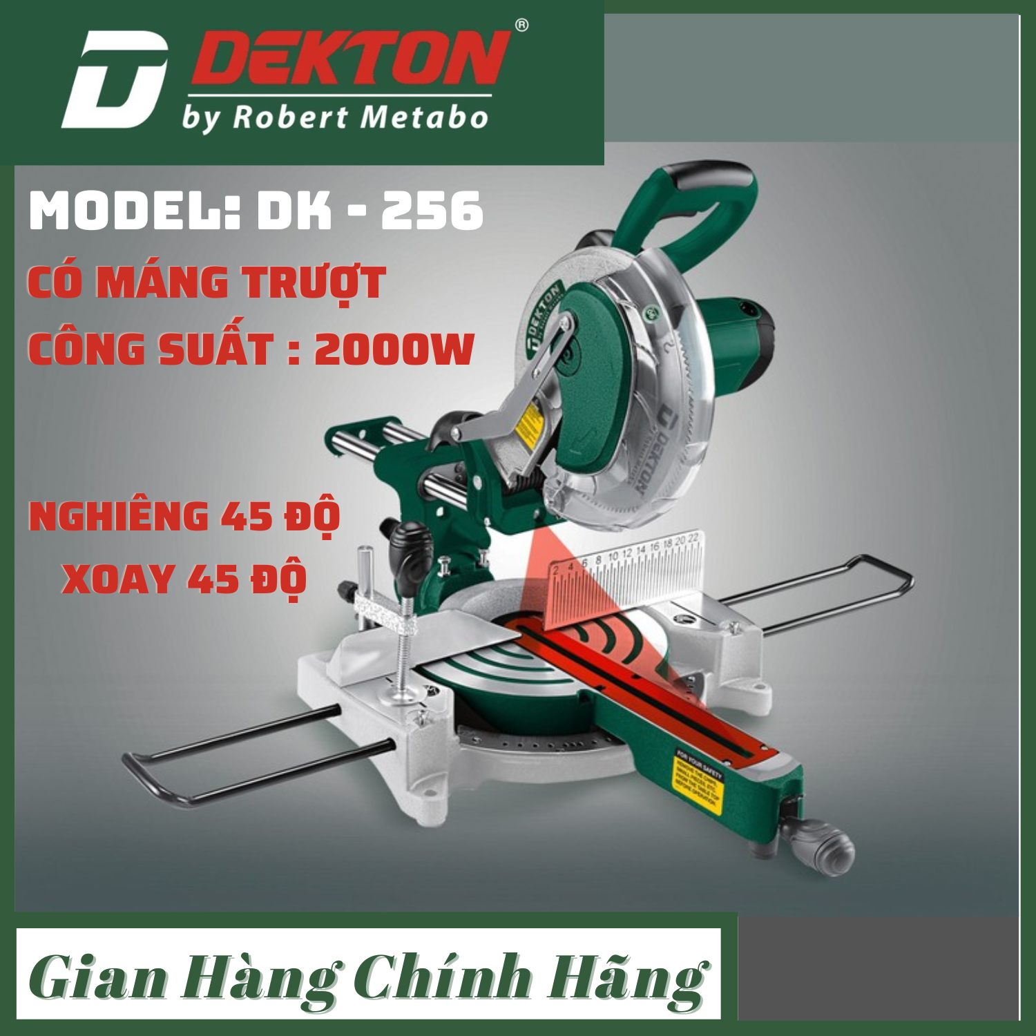 Máy cắt nhôm trượt dekton dk 256 , cắt nghiêng, cắt xoay , có đèn laser - kèm lưỡi 255mm