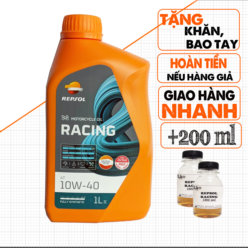 Bán 1.2 Lít Nhớt Xe Máy Xe Số Repsol Racing 10W40, Dầu Tổng Hợp 100% Nhập Indo, Xe Chạy Bốc, Số Mượt, Phù Hợp Với Exciter, Winner, Raider