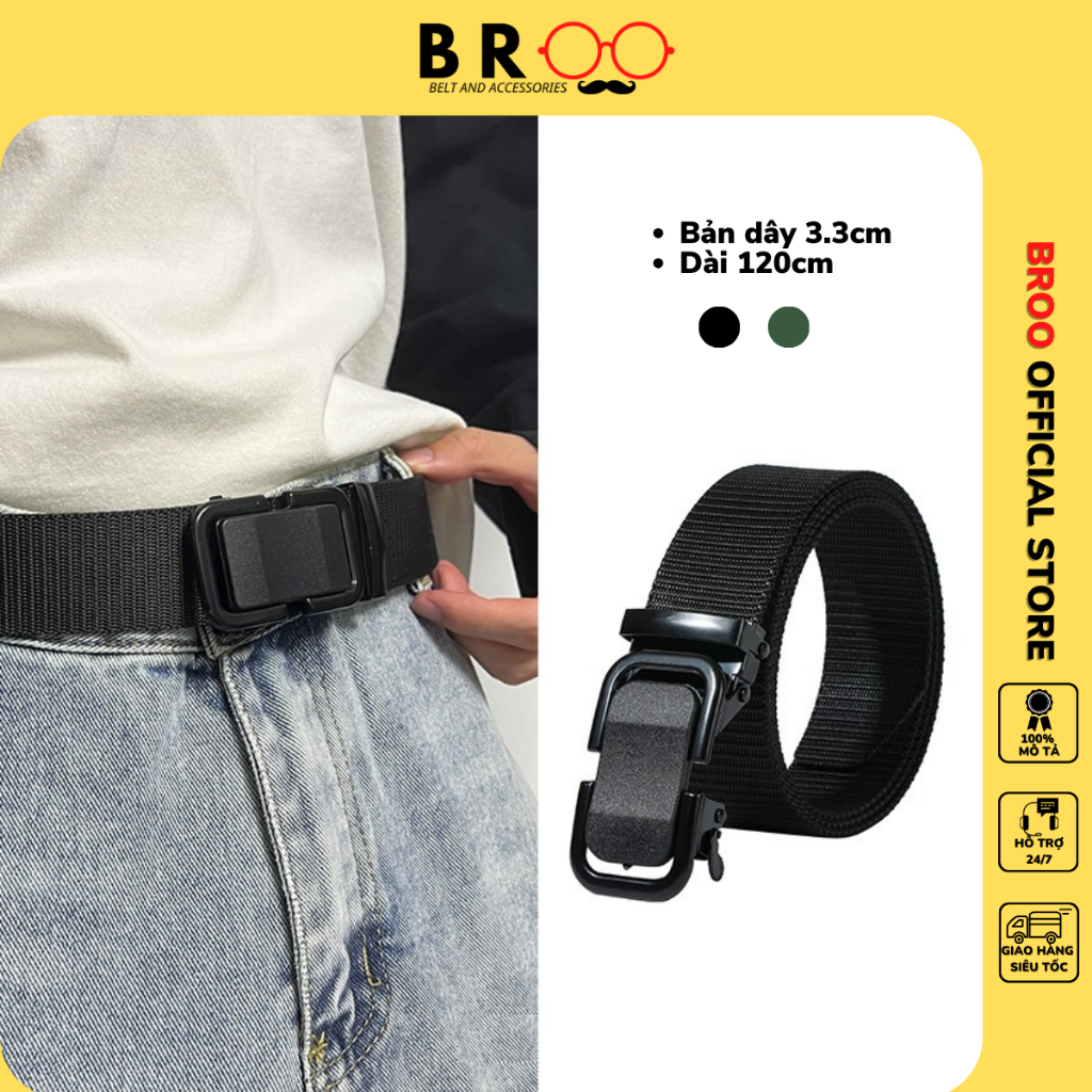 Thắt lưng vải canvas BROO dây nịt dù basic khóa tự động bản dây 3.3cm cho nam nữ siêu bền