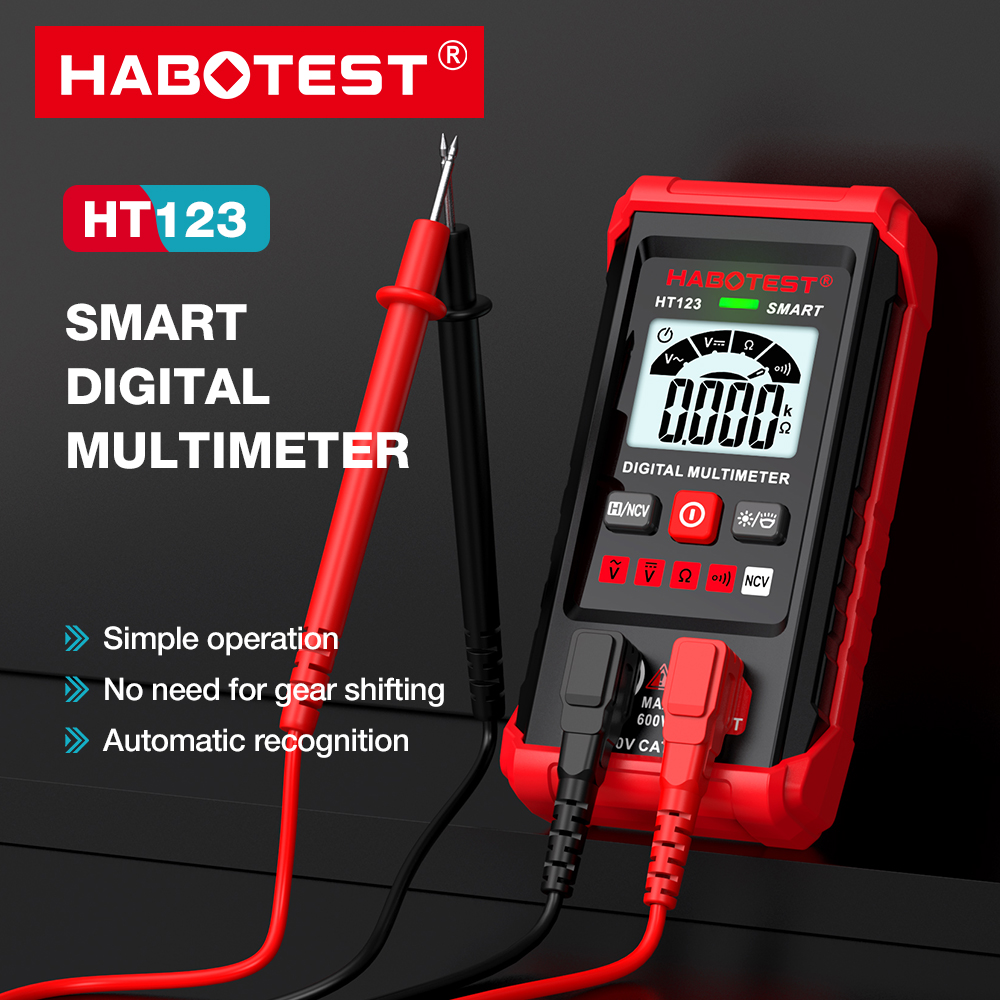 HABOTEST HT123  Đồng Hồ Vạn Năng Kỹ Thuật Số Thông Minh Đồng Hồ Vạn Năng Phạm Vi Tự Động Độ Chính Xác Cao Máy Kiểm Tra Liên Tục Điện Trở Điện Áp NCV AC DC Có Đèn Nền