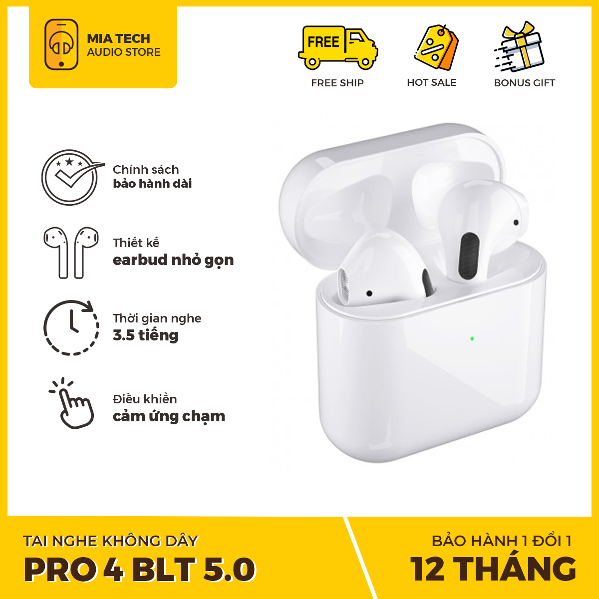 Tai Nghe Bluetooth Pro 4 Bản Nâng Cấp Mới Thiết Kế Nhỏ Gọn, Pin Trâu Hỗ Trợ Mọi Dòng Máy, Tai nghe bluetooth, tai nghe không dây, tai phone không dây, tai nghe, tai nghe bluetooth mini