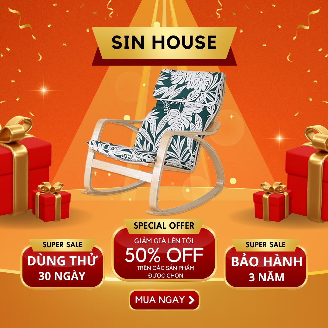 Ghế bập bênh gỗ bạch dương, ghế thư giãn đọc sách gỗ đệm bọt biển có khóa kéo dễ vệ sinh, ghế poang ngắn có tay vịn cao cấp