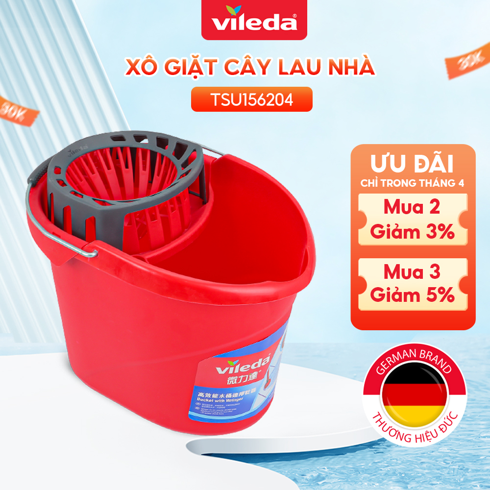 Xô giặt cây lau nhà VILEDA Supermocio gồm giá vắt nước thông minh có thể tháo rời, chất liệu siêu bền, dung tích 10L TSU156204
