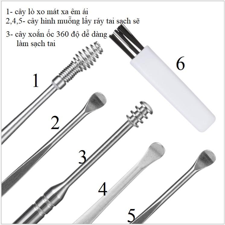 Bộ dụng cụ ráy tai 7 món inox sáng bóng dễ vệ sinh