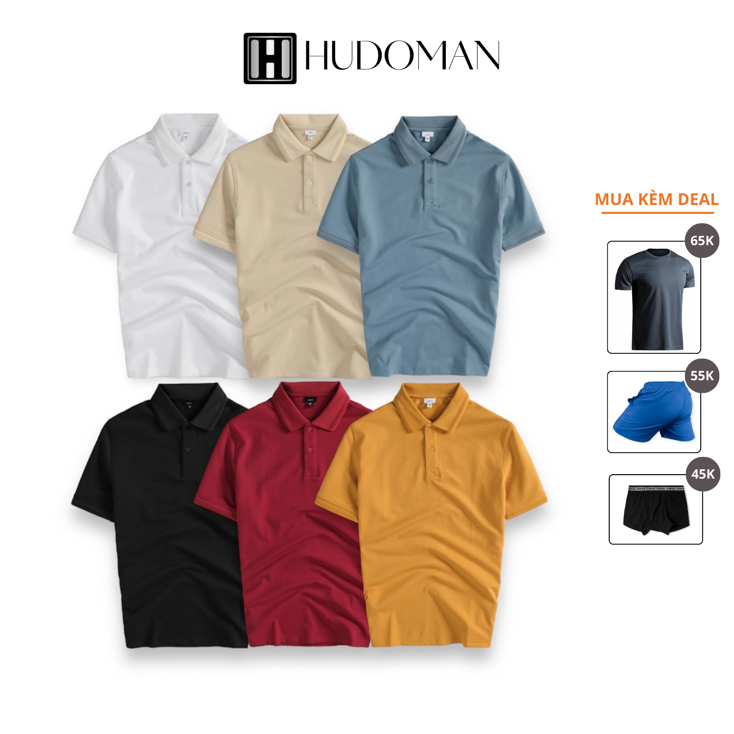 Áo thun polo nam trơn có cổ tay ngắn HUDOMAN form slimfit chất vải cotton CVC co giãn thoáng khí màu basic AOPOLO-004
