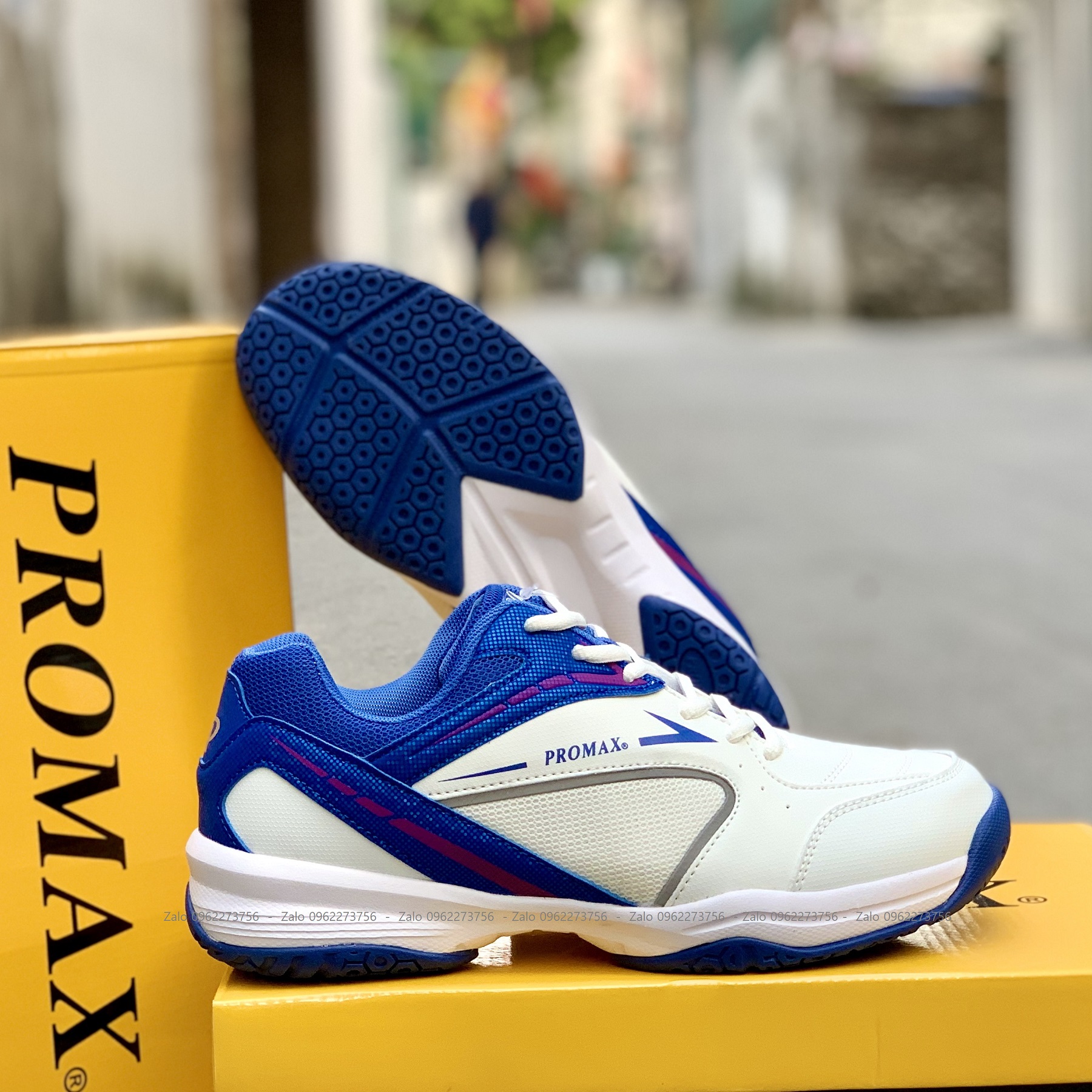 Giày cầu lông, bóng chuyền nam cao cấp Promax 22068 Trắng da PU, đế kếp