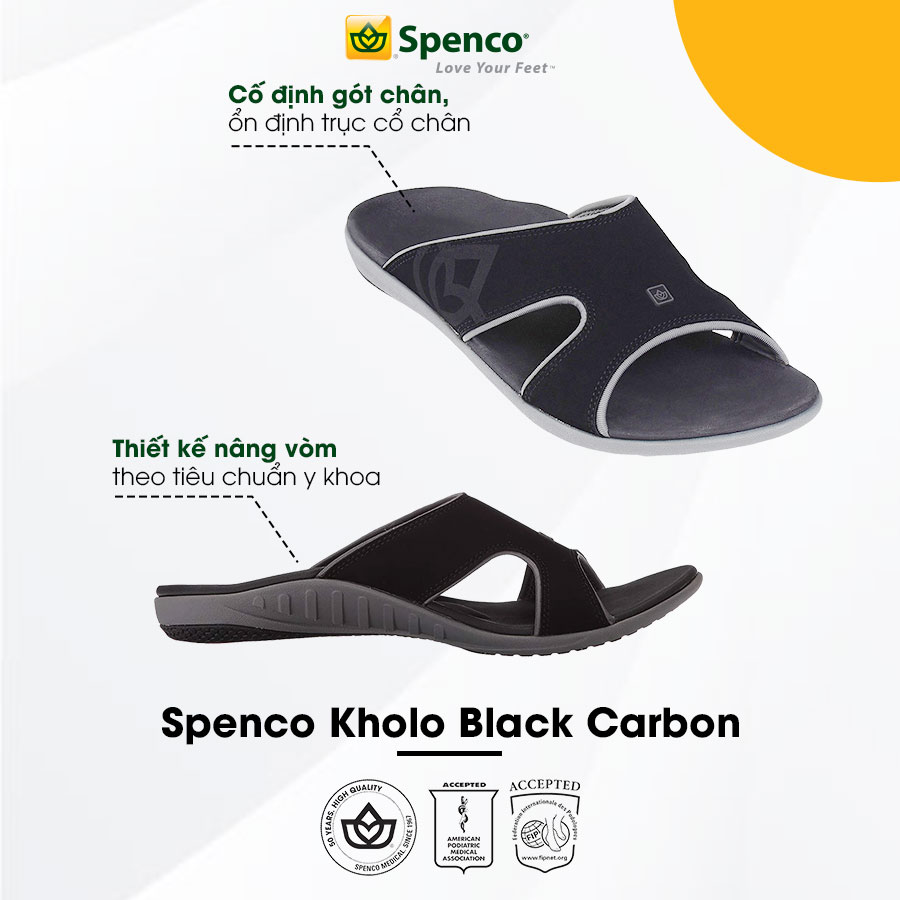 Dép sức khỏe nam Spenco Kholo Black Carbon 450 - Dép quai ngang nam nâng vòm giảm đau chân