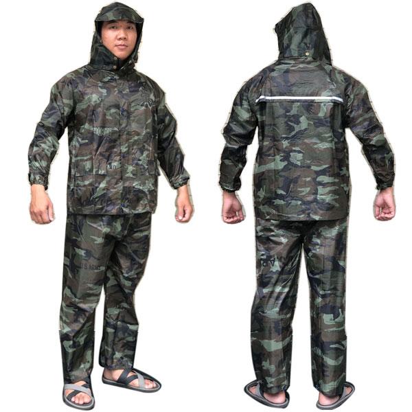 Bộ Quần Áo Mưa Vải Dù Rằn Ri Từ 60-70kg 2 Khóa Chống Nước Chống Rách
